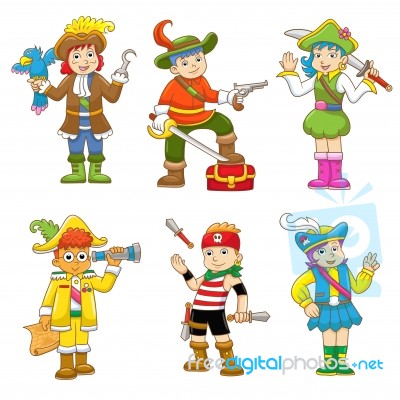 Set Of Pirate Child Cartoon Stock Image