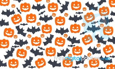 Set Of Pumpkins And Bats Stock Photo