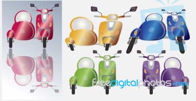 Set Of Retro Scooter Motorbike And Sidecar Stock Image