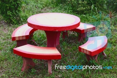 Set Of Table And Chairs In Garden Stock Photo