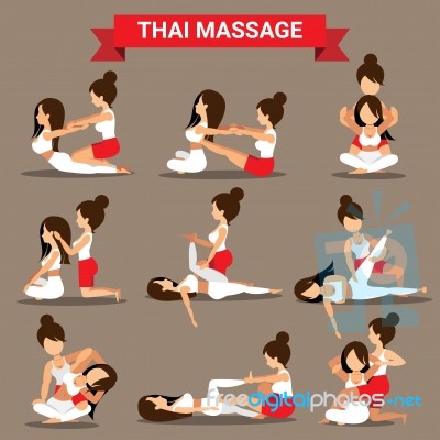 Set Of Thai Massage Positions Design For Healty Stock Image