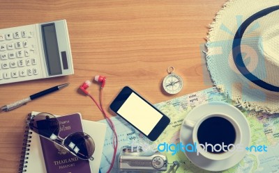 Set Of Travel Accessory Background Stock Photo