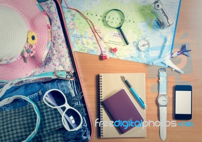 Set Of Travel Accessory Background Stock Photo