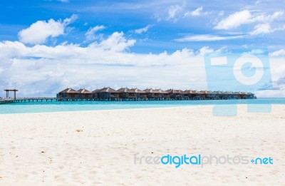 Set Of Watervillages  On The Indian Ocean, Moofushi Atoll, Maldives Stock Photo