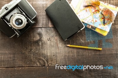 Set Retro Objects Adventurous Traveller Stock Photo