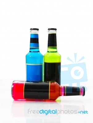 Set Wine Fruit Bottles Stock Photo