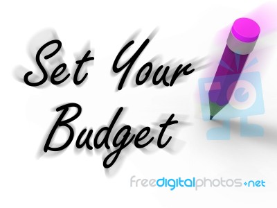 Set Your Budget With Pencil Displays Writing Financial Goals Stock Image