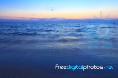 Setset Over The Beach And Sea Stock Photo