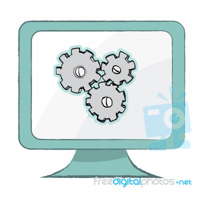 Setting Icon On Computer Monitor -  Illustration Stock Image