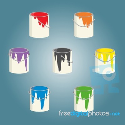 Seven Buckets Of Paint Stock Image