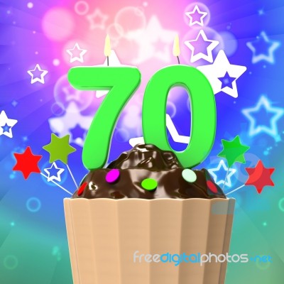 Seventy Candle On Cupcake Means Happy Event Or Colourful Party Stock Image