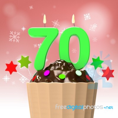 Seventy Candle On Cupcake Shows Elderly Celebration Or Reunion Stock Image