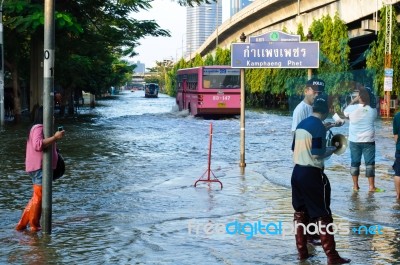 Severe Flood In Bangkok, Thailand Stock Photo