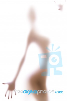 Sexy Silhouette Lady Behind Glass Stock Photo