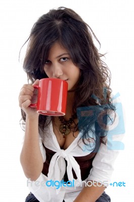 Sexy Teenager Posing With Coffee Mug Stock Photo