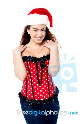 Sexy Trendy Woman Wearing Santa Cap Stock Photo