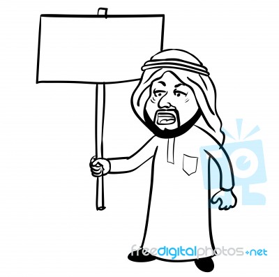 Sg171005-cartoon Islam Arab Man Protestor- Sketch Stock Image