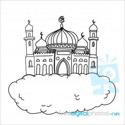 Sg171005-cartoon Islam Mosque On Cloud- Sketch Stock Image