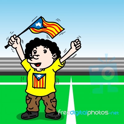 Sg171005-cartoon Man Holding Catalonia Flag- Illustration Stock Image