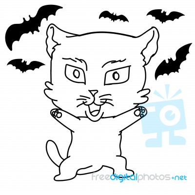 Sg171005-cartoon Scary Cat- Sketch Stock Image