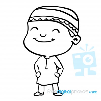 Sg171005-cartoon Smiley Muslim Boy- Sketch Stock Image