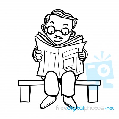 Sg171006-cartoon Man Read Newspaper- Drawn Stock Image