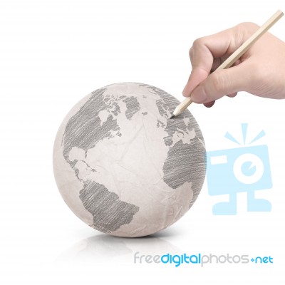 Shade Drawing America Map On Paper Ball Stock Photo