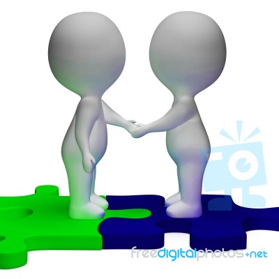 Shaking Hands 3d Characters Shows Partners And Solidarity Stock Image