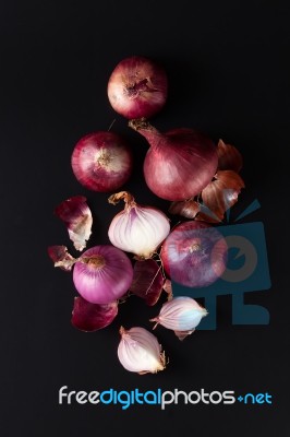 Shallots Still Life Black Background Stock Photo