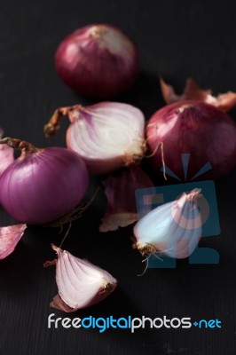 Shallots Still Life Black Background Stock Photo