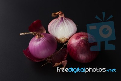 Shallots Still Life Black Background Stock Photo