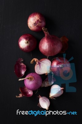 Shallots Still Life Black Background Stock Photo