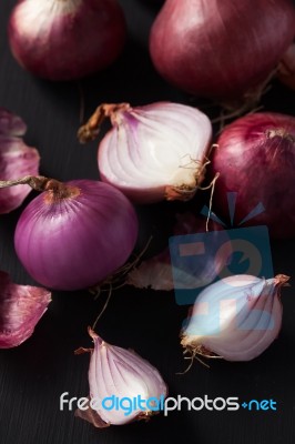 Shallots Still Life Black Background Stock Photo