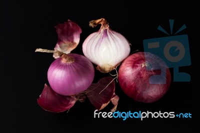 Shallots Still Life Black Background Stock Photo