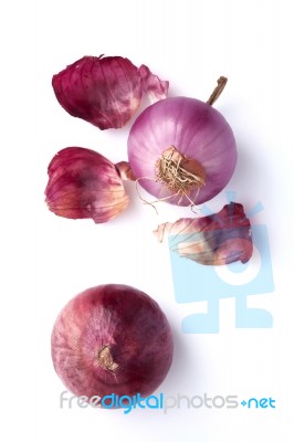 Shallots Still Life White Background Stock Photo