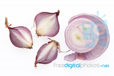 Shallots Still Life White Background Stock Photo