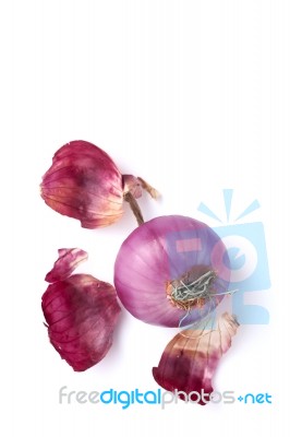 Shallots Still Life White Background Stock Photo