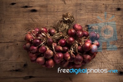 Shallots Still Life Wood Background Stock Photo