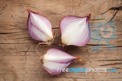 Shallots Still Life Wood Background Stock Photo