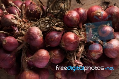 Shallots Still Life Wood Background Stock Photo