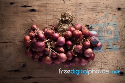 Shallots Still Life Wood Background Stock Photo