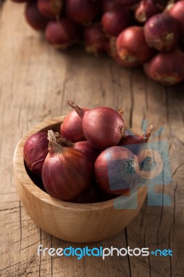 Shallots Still Life Wood Background Stock Photo