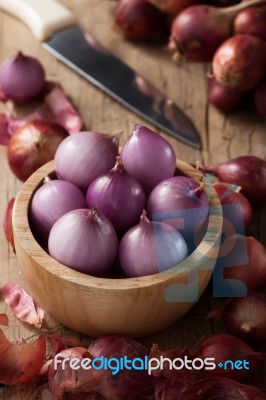 Shallots Still Life Wood Background Stock Photo