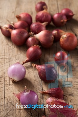 Shallots Still Life Wood Background Stock Photo