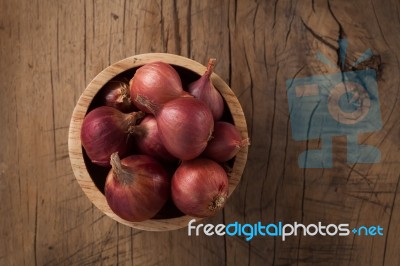 Shallots Still Life Wood Background Stock Photo