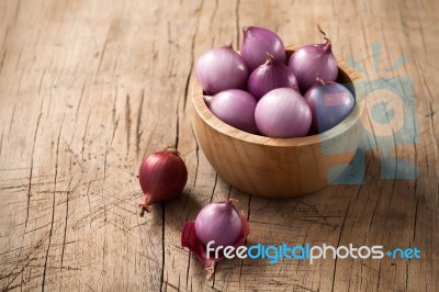 Shallots Still Life Wood Background Stock Photo