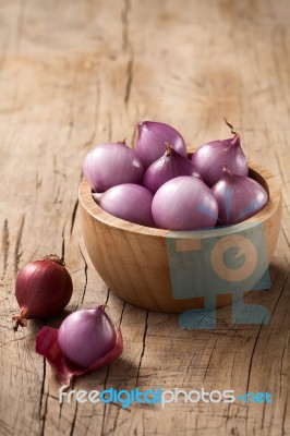 Shallots Still Life Wood Background Stock Photo