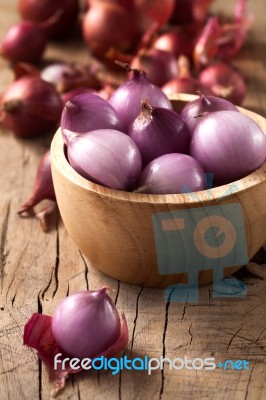 Shallots Still Life Wood Background Stock Photo