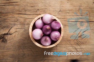 Shallots Still Life Wood Background Stock Photo