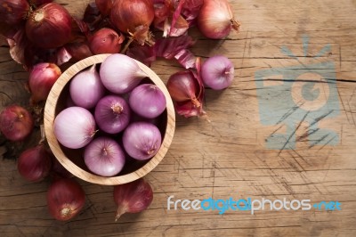 Shallots Still Life Wood Background Stock Photo